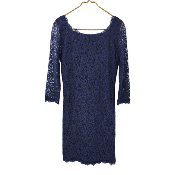 Diane Von Furstenberg Zarita Dress In Midnight Blue Lace Size 10 - Picture 4 of 14